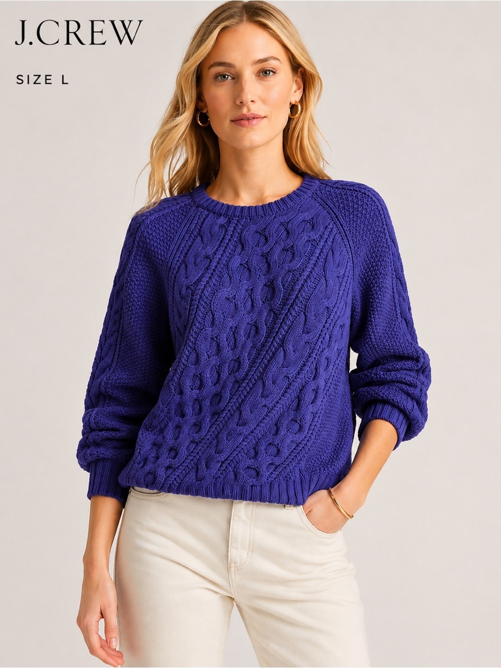 J.Crew Purple Cable Knit Sweater Size L Cozy Chunky Knit
